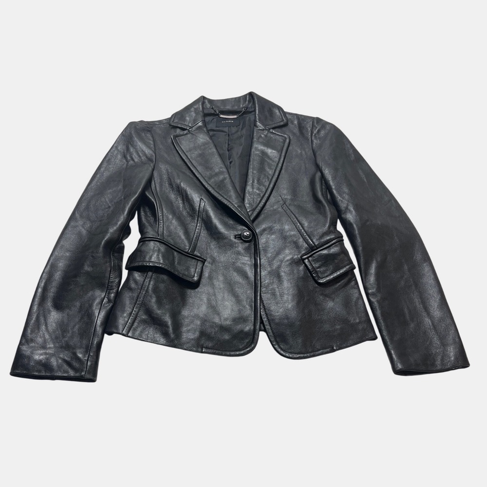 La Fleur Black 100% Sheepskin Leather Blazer‎ Jacket L51ZBJ-102-B1 Womens Small